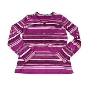 MARSH LANDING Women's Size Small Purple Pink Striped Long Sleeve Tee